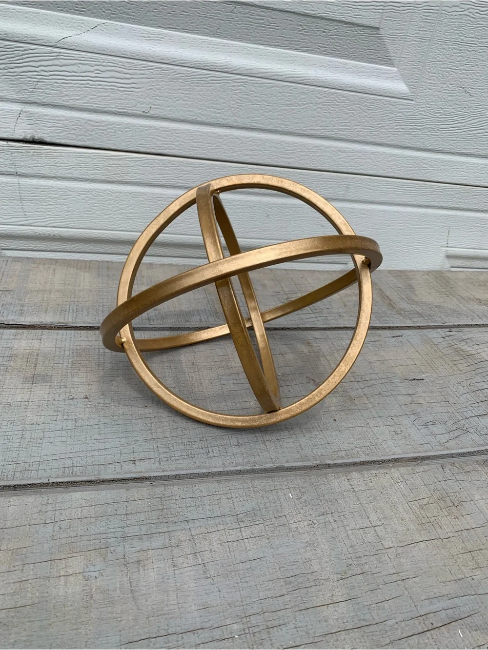 Gold Metal 3-Ring Interlocking Geometric Armillary Sphere Tabletop Decor Orb 9.5